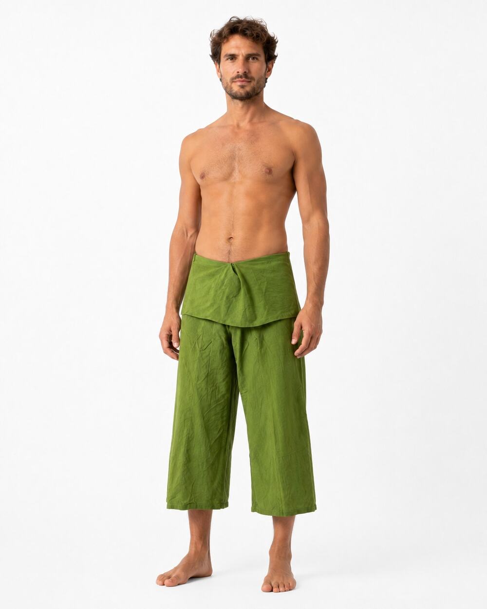Men’s Green Dupioni Silk Thai Fisherman Pants Medium / 32 Waist Cropped